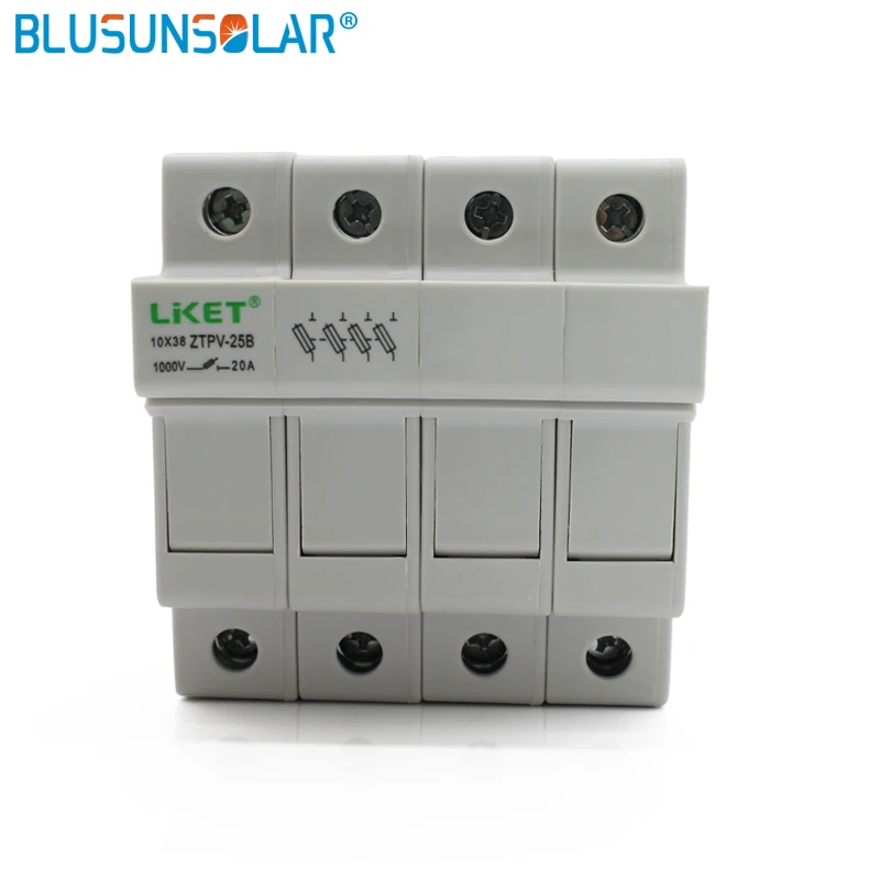 BULSUNSOLAR 1Set 4P 10/20A 1000V DC Fuse Holder with Fuse Fusible 10x38 gPV Fuse Base for Solar System Protection