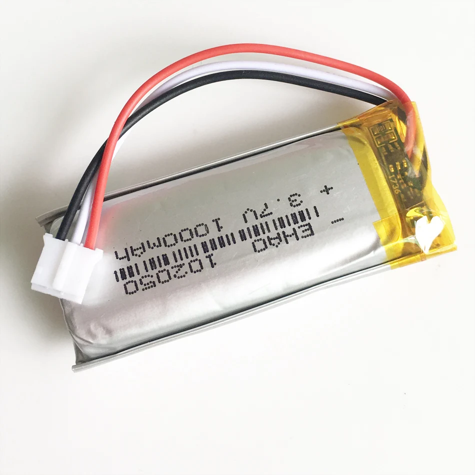 Akumulator 3.7V 1000mAh Lipo 102050 z wtykiem JST 2.0mm 3pin do komputera Audio przewodowy mikrofon domowego