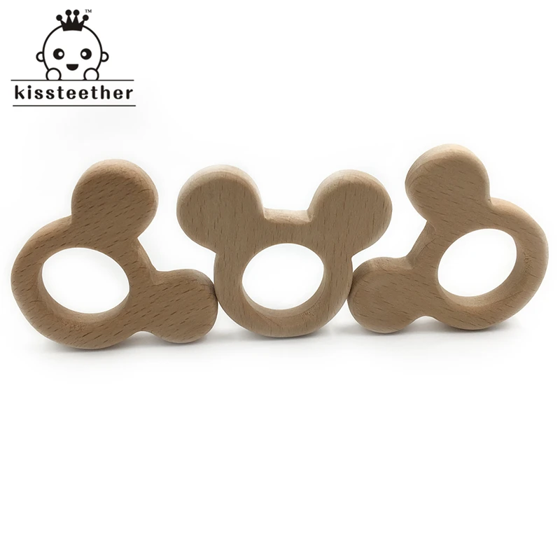 Topo in legno di faggio massaggiagengive fatto a mano naturale legno fai da te pendente personalizzato giocattoli per bambini sicuri ed ecologici