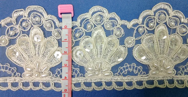 

FREE SHIPPING 6.5cm organdy polyester embroidery framed beaded and sequined veil dress lace trim,XERY-Z727