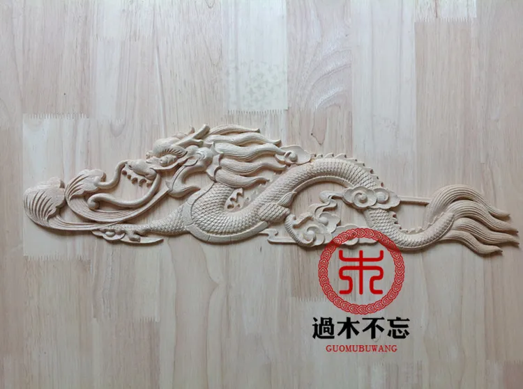 Don't forget the wooden Dongyang wood carving wood Ssangyong applique background wall wardrobe door flower bed dragon decals