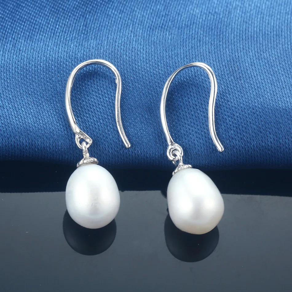 Elegant 8-9mm water drop real freshwater pearl earrings classic 925 silver earrings for women wholesale with gift box Jewelry