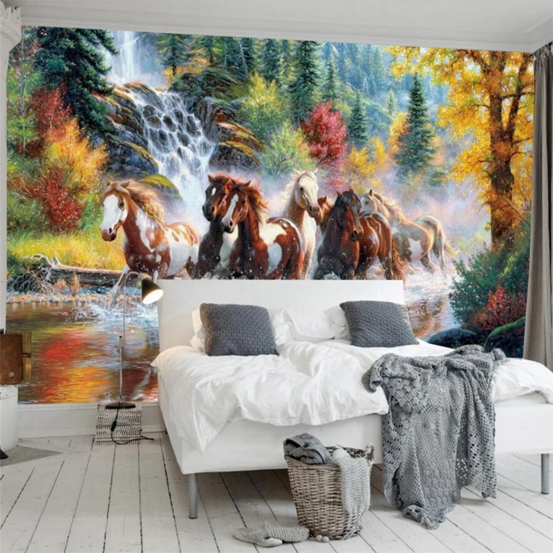 

wellyu European modern simple abstract beautiful forest landscape river horse wall custom large mural wallpaper