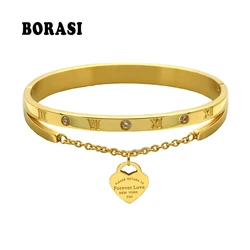 Luxury Famous Brand Forever Love Jewelry Pulseira Rose Gold Stainless Steel Bangles Female Heart Bracelet For Women