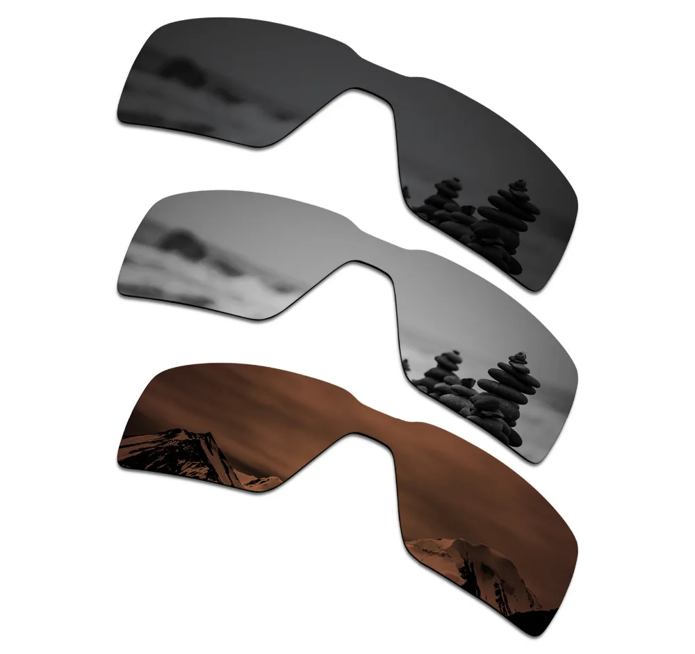 SmartVLT 3 Pieces Polarized Sunglass Replacement Lenses for Oakley Probation Stealth Black & Silver Titanium & Amber Brown