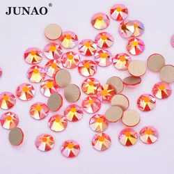 JUNAO ss20 Orange Red AB Facet Rhinestones Glass Flat Back Stones Nail Art Decoration Non Sewing Strass for Manicure Crafts