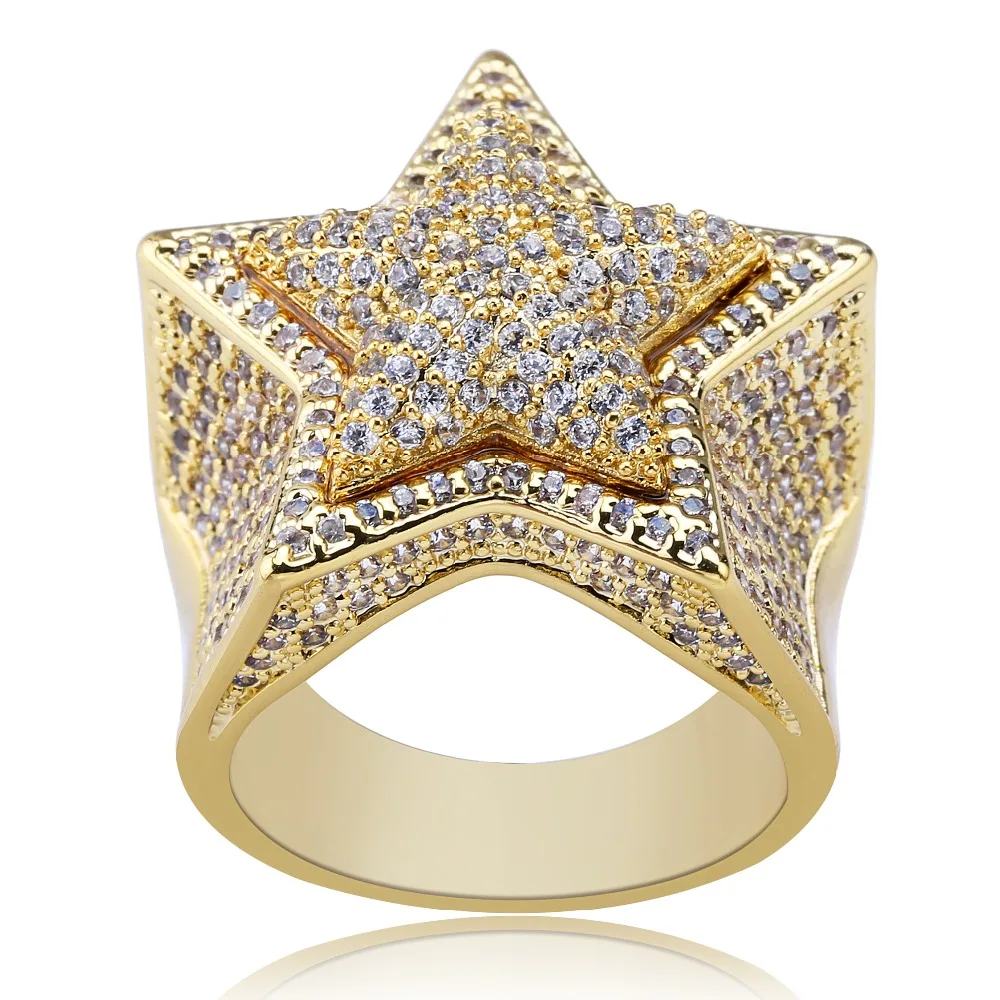 TOPGRILLZ Hip Hop Five Star Rings Men\'s Gold Silver Color Iced Out Cubic Zircon Jewelry Gifts