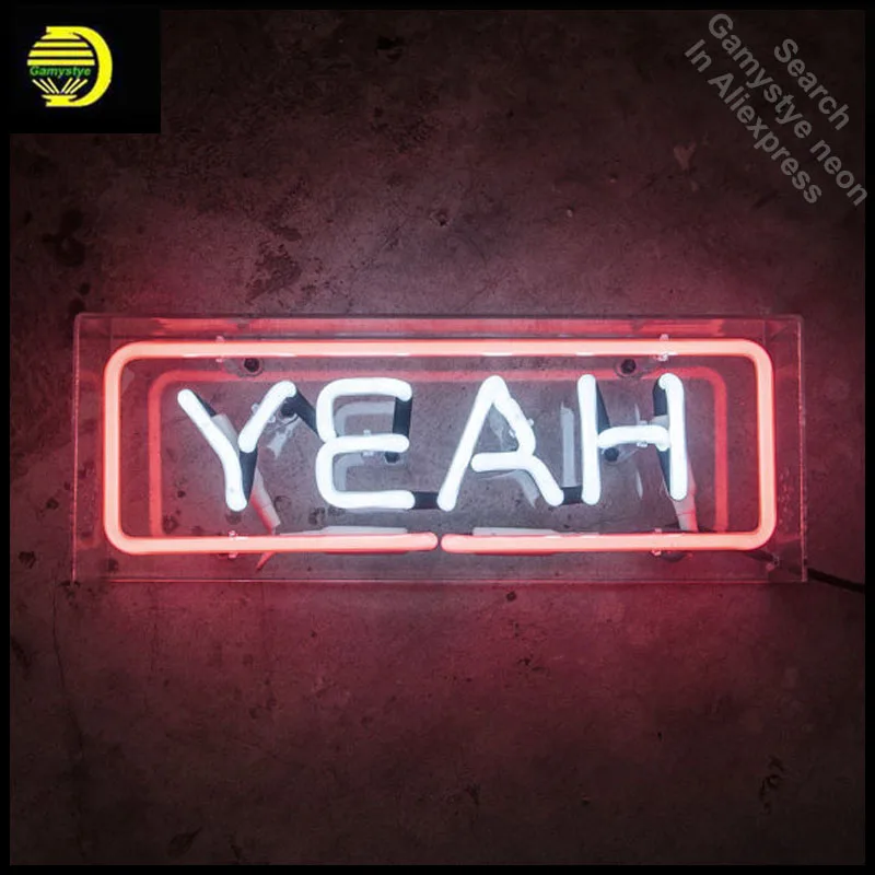 Neon Sign for YEAH in Acrylic Box Neon Bulb sign Home Lamps Wall Signs Neon Light Lamp Beer Bar Lamp Pub Light Iconic Lights