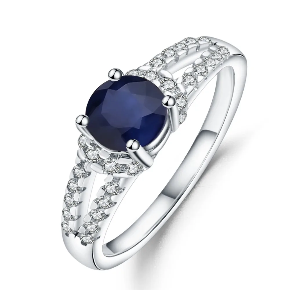 GEM'S BALLET Pure 925 Sterling Silver Vintage Rings Round 1.31Ct Natural Blue Sapphire Gemstone Ring for Women Wedding Jewelry