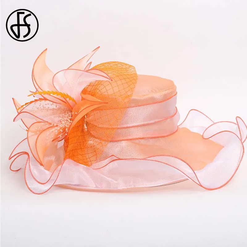 Vintage Perche Couture Orange Floral Derby Church Large Flower Hat Wedding Races Vintage Perche Couture Orange Floral Derby Church Large  main image 4