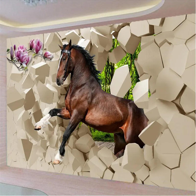 Beibehang Moderne foto tapete 3D stereoskopischen pferde im galopp in die zimmer wallpaper das wohnzimmer TV hintergrund restaurant