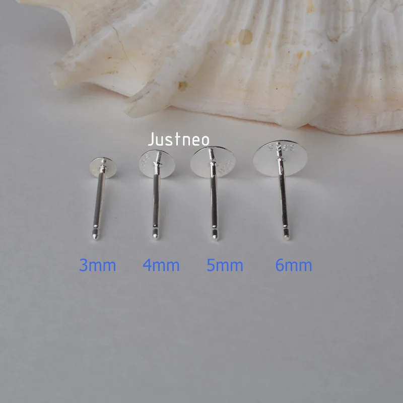 925 Sterling Silver Earring Post with Flat pad Head,3/4/5/6mm Pad. Earring Findings for Jewelry Making ,1pair