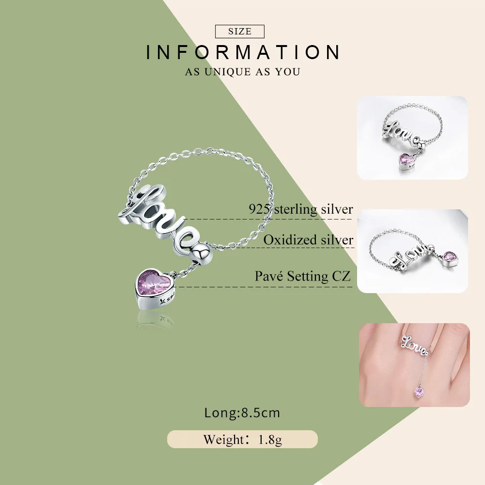 BAMOER 本物の 925 スターリングシルバーラブレター調節可能な指輪女性パーティー指リングスターリングシルバージュエリー SCR246