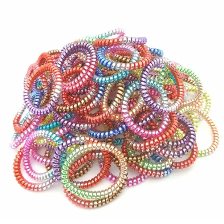 10 PCS Thin Colorful Telephone Wire Elastic Hair Bands Rope Gum Hair Ring Spiral Rubber Bands Hair Accessories For Women Girl