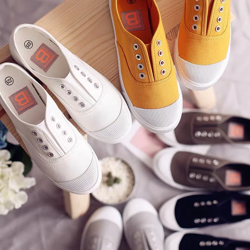 Women Canvas Shoes Elastic Band Lady Loafers Flat Heel Slipon All Match Girls White Shoes Sneakers Spring Autumn Tenis Femino