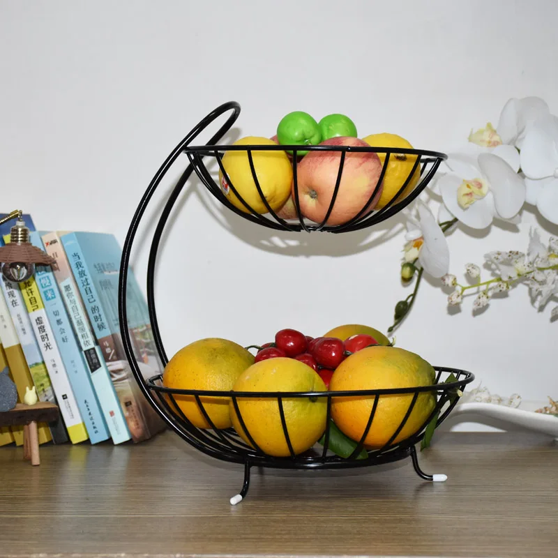 New Home Decor 2 Tiers Stainless Steel Fruit Basket Rack Tray Fashion Style Kitchen Vegetable Storage Bowl Lemon Holder