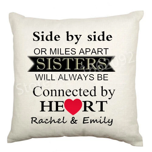 

Personalized Sister Gift Velvet Custom Sisters Connected by Heart Quote Throw Pillow Case Cushion Cover Sisters Birthday Gifts