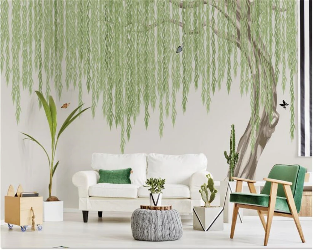 beibehang High-definition silk cloth wallpaper hand-painted warm spring willow elegant Chinese new wall background 3d wallpaper