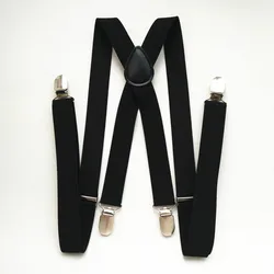 New 2.5CM Width Men Women suspenders 4 clips-on Leather suspenders Big size X Back Braces Kids pants stays BD055
