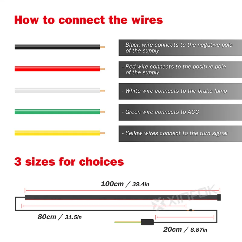 Waterproof Car LED Light Strip DC 12V Red 3014 SMD High Additional Brake Lights with Sequential Turn Signal Lamp