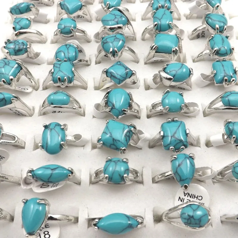 Mixed Size Mixed Design Turquoises Rings For Women Factory Price 50pcs Wholesale