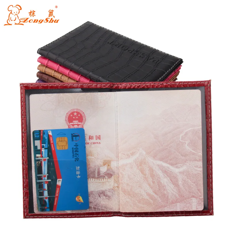 Zongshu brand Russian popular crocodile line passport holder case international standard size PU leather travel passport cover