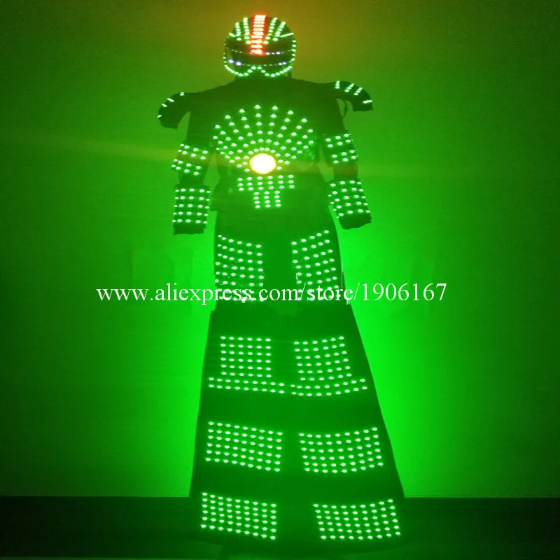 Colorful Led Luminous Stilts Robot Dance Suit Led Growing Ballroom Costume Grand Event Party Led Light Up Performance Clothing