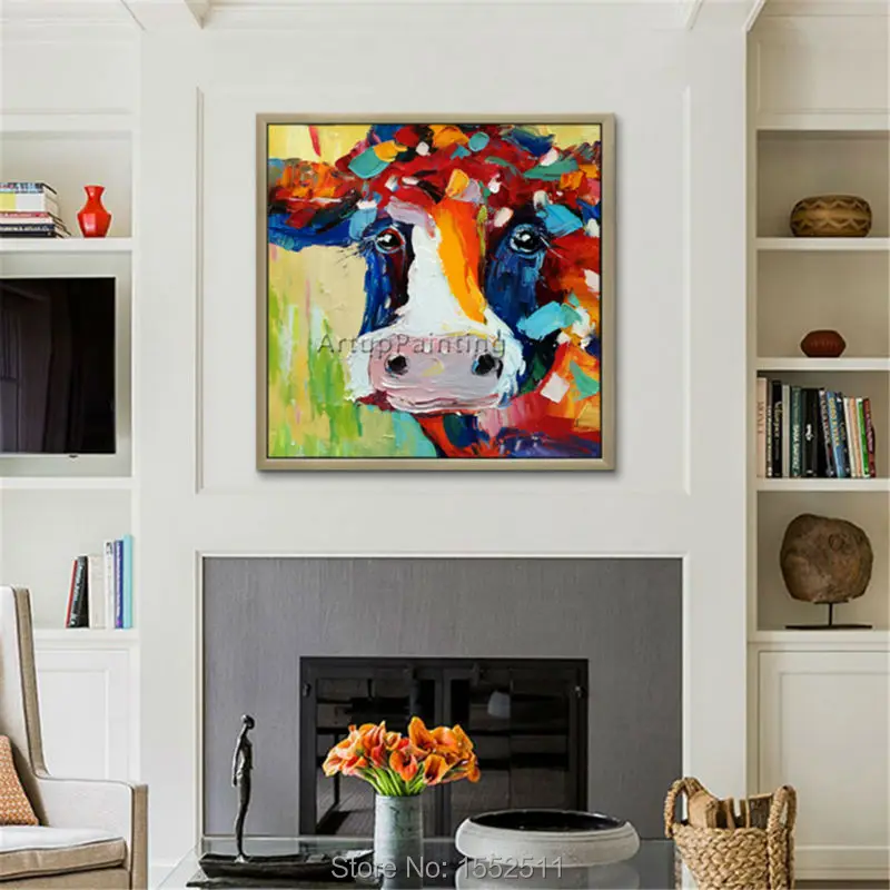 

Cow painting On Canvas Animal acrylic Painting Wall Art pictures For Living Room plattle knife modern abstract caudros decor02