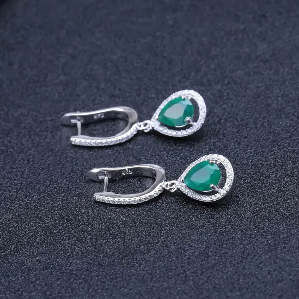 GEM\'S BALLET Natural Water Drop Green Agate Gemstone Earrings 925 Sterling Silver Vintage Drop Earrings for WomenFine Jewelry