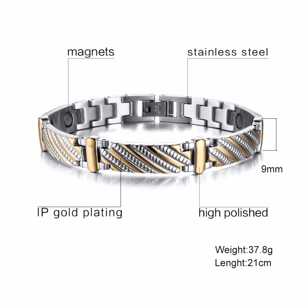 Vinterly Steel Magnetic Bracelet Male Hand Chain Health Energy Bracelet Men Stainless Steel Bio Magnetic Bracelets For Men Women