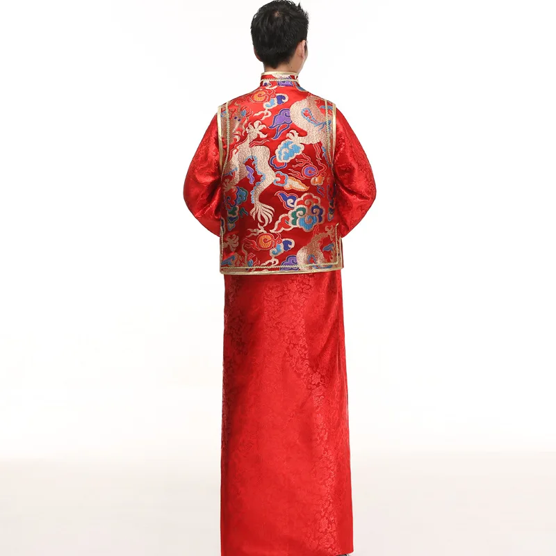 Fantasia masculina tradicional chinesa, traje masculino de casamento