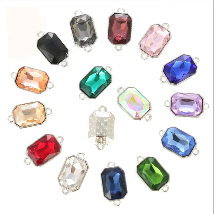 30PCS Mixed colors Long octagonal Crystal glass Stone 10x14mm connectors #95340