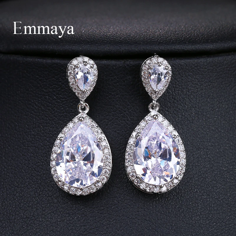 EMMAYA Delicate Cubic Zircon Teardrop Drop Earrings for Women Fashion Bridal Wedding Jewelry Gift Party