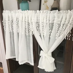 White Half Curtain Willow Leaf Water Soluble Lace Coffee Yarn Pure Short Curtain for Bar Kitchen Cabinet Door Children's Room