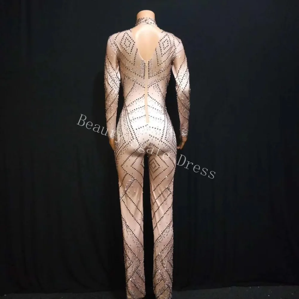 Sparkly Big Legs Jumpsuits Rhinestones Sexy Bodysuit Stage Performance Female Birthday Celebrate luxurious Singer Costume Wear