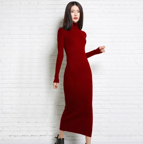 

Hot sale new autumn and winter sexy long dress soft feminine with long collar cashmere sweater female turtleneck knitted pullove