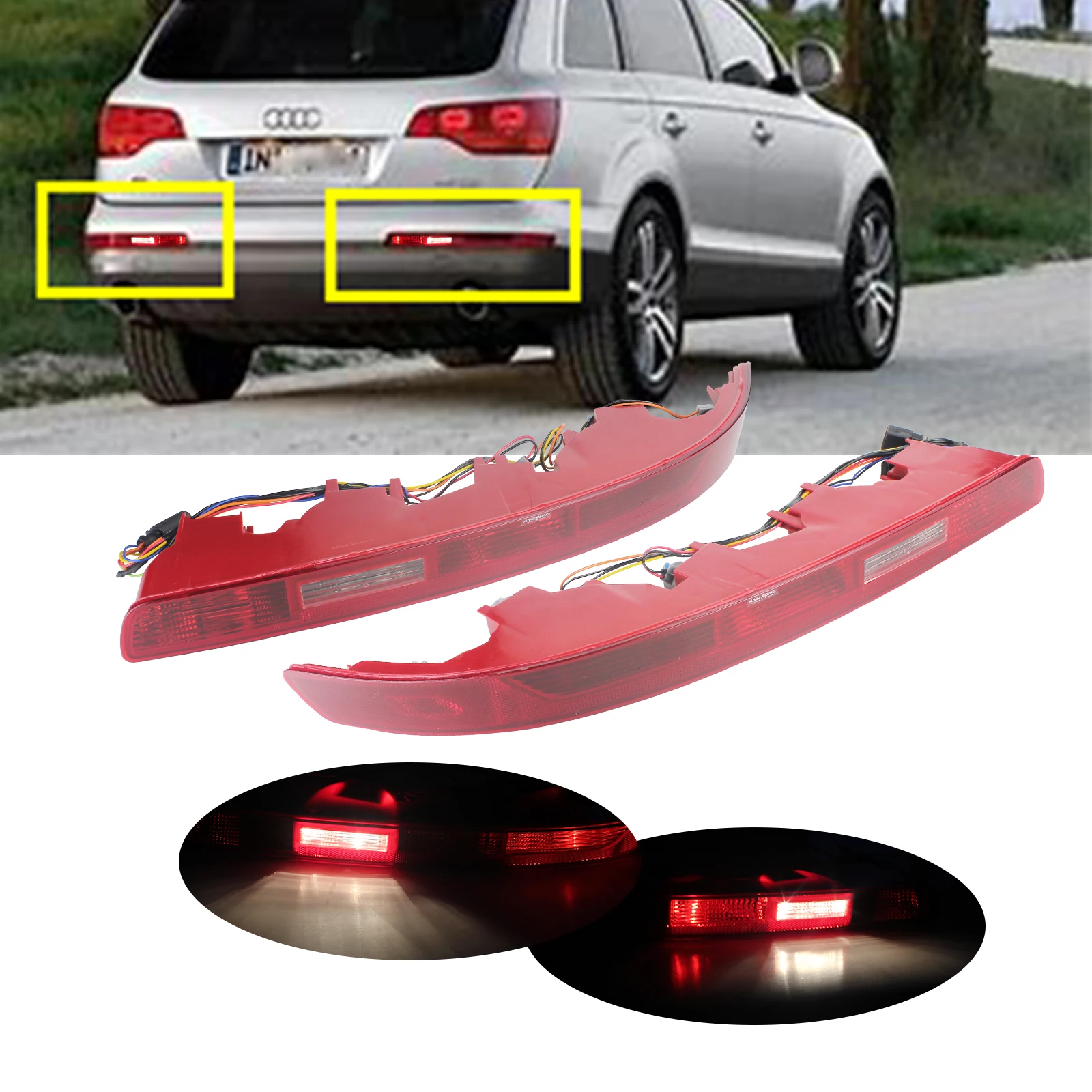 

ANGRONG Rear Bumper Reflector Tail Stop Brake Lights Lamps Pair L&R For Audi Q7 4L 2006-2015