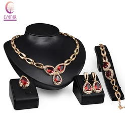 Fine Jewelry Sets  Gold color Zircon Pendant Hot Sale Design Austrian Crystal Necklace Bracelet Ring Earrings Wedding Sets