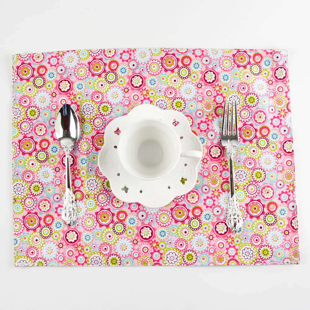 

Flower print cotton fabric placemat heat insulation mat dining table mat kids table Napkin fabric country placemats