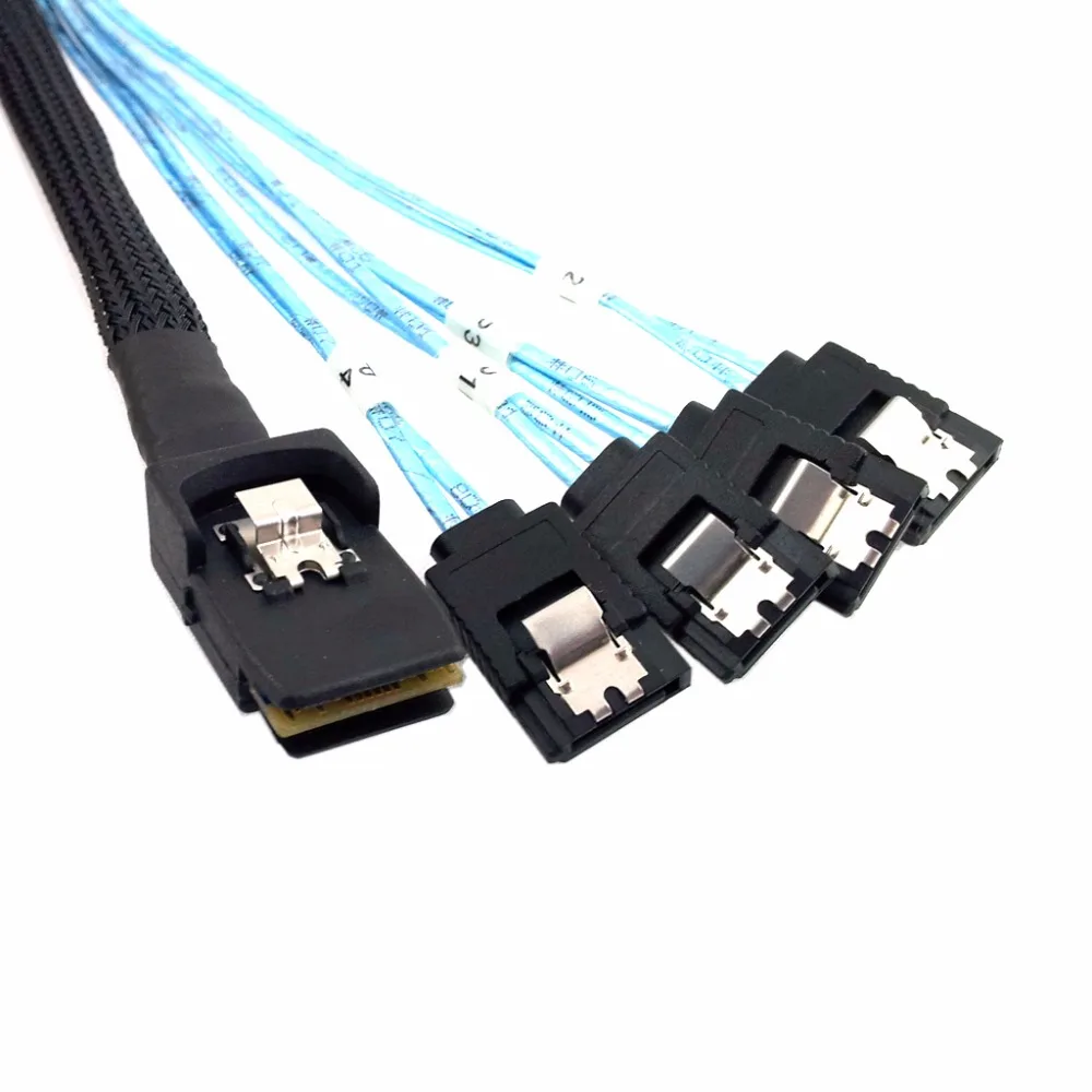 Mini SAS 4i SFF-8087 Host to 4 SATA 7Pin Target Hard Drive Splitter Cable 100cm 1.0m