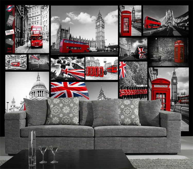 

Retro Buildings Large Mural London Night Scene Red Bus Cafe Wallpaper Living Room TV Background Wallpaper