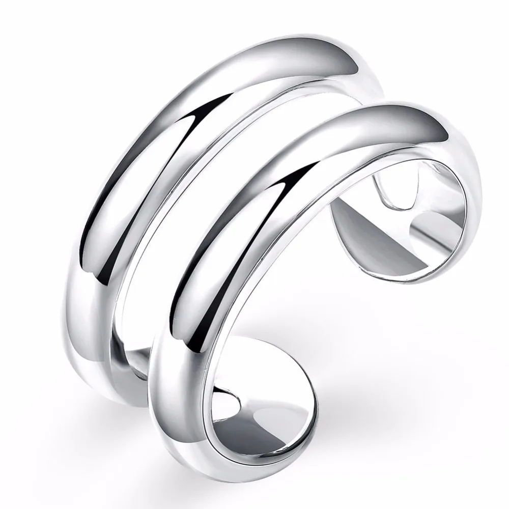 

Lekani 925 stamp silver color Ring Opening Double Lines With Cz Setting Vintage Fashion Silver Engagement Fine Jewelry