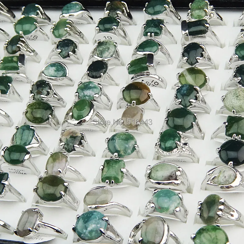 

Wholesale Jewelry Lots 50pcs 100% Natural Green Stones Tourmaline Stones Mix Style Silver Rings for Womens Mens Fashion A002