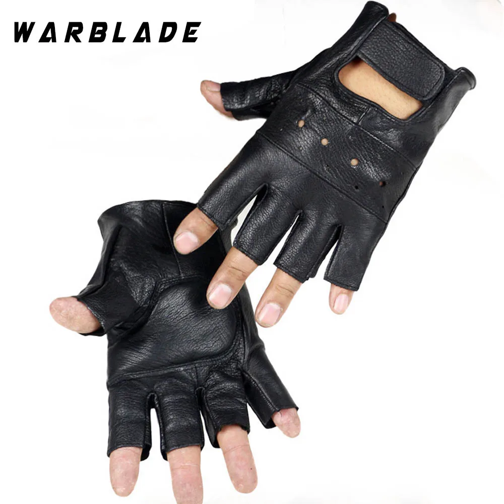 WarBLade Men Genuine Leather Gloves High Quality Slip-resistant Luvas Half Finger Sheep Leather Fingerless Gloves gants moto