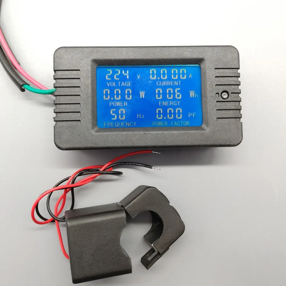 6 in 1 AC 100A Digital Voltmeter Ammeter Energy Power Power Frequency Factor Current Panel Meter Detector 110V 220V LCD Blue