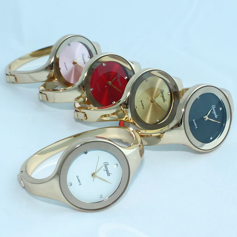 Reloj de pulsera para mujer, pulsera redonda informal a la moda para mujer, relojes para niñas, reloj dorado, reloj de pulsera de cuarzo de acero