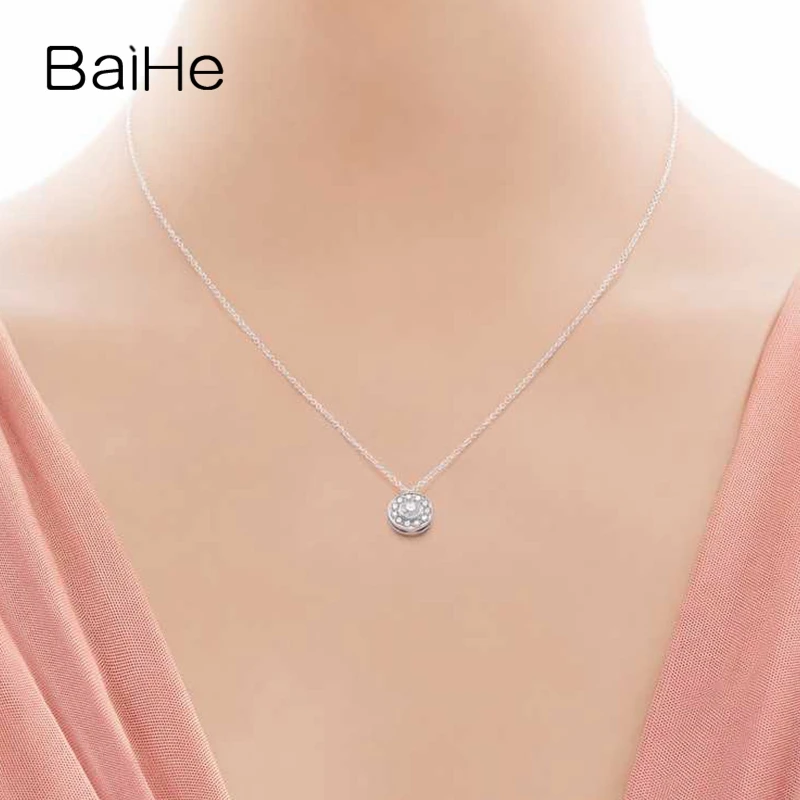 BAIHE Solid 18K White Gold 0.18ct Natural Diamond Necklace Women Men Fine Jewelry Making Collana di diamanti Collier Diamants