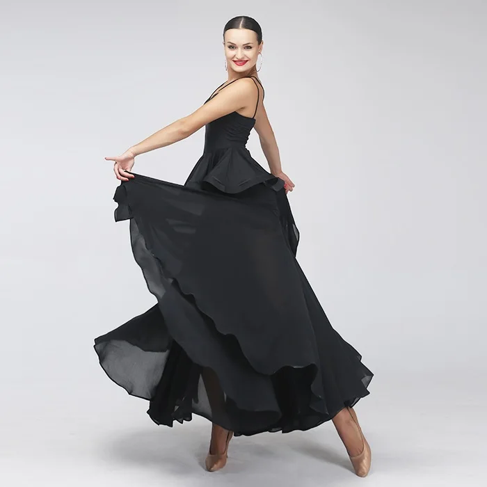 Robe de danse moderne noire, robe standard de salle de bal, robes de concours de danse à franges, robe de valse flamenco