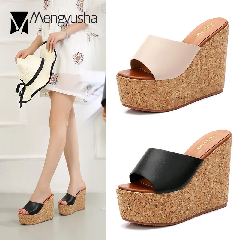 super high heels wedges summer shoes woman microfiber leather platform sandals women muffins slippers flip flops sandalias c624