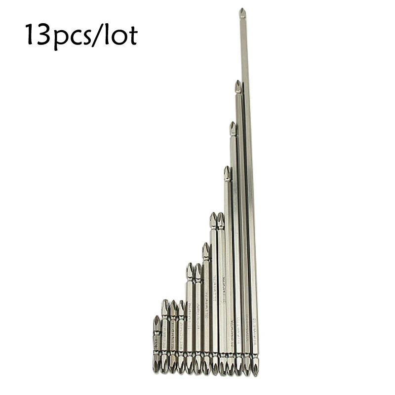 13pcs/lot Double Head Phillips PH1 PH2 PH3 Cross Screwdriver Bit Electric Bits 50/65/100/120/150/200/250/300/400mm Length